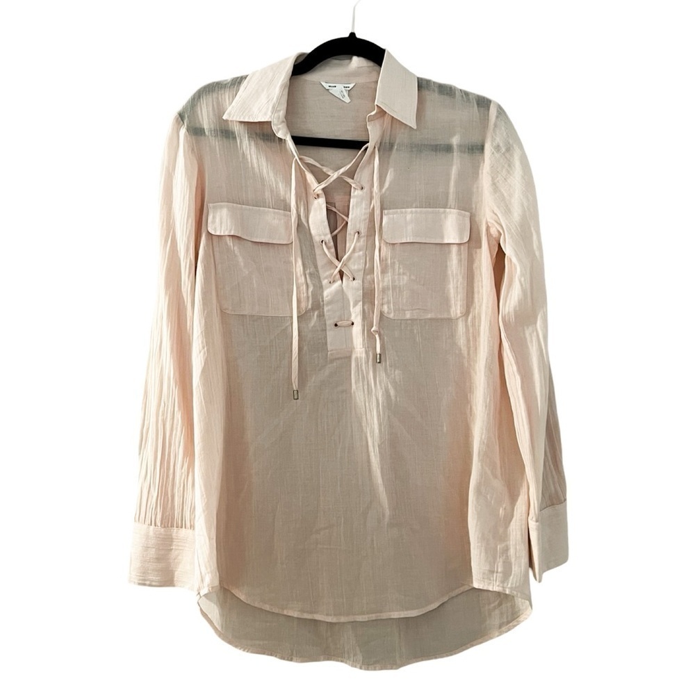 CLUB MONACO Semi Sheer Light Salmon Pink Long Sleeve Tunic Top Sz S